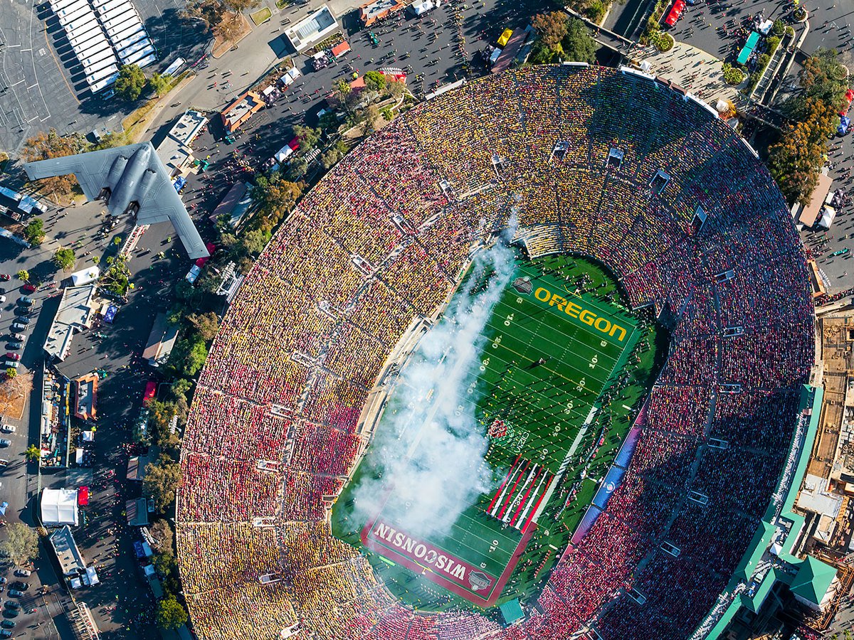 Blog image of a B-2 Stealth Bomber flying over the 98th Rose Bowl Game at the Rose Bowl Stadium in Pasadena, California on New Year's Day 2012
