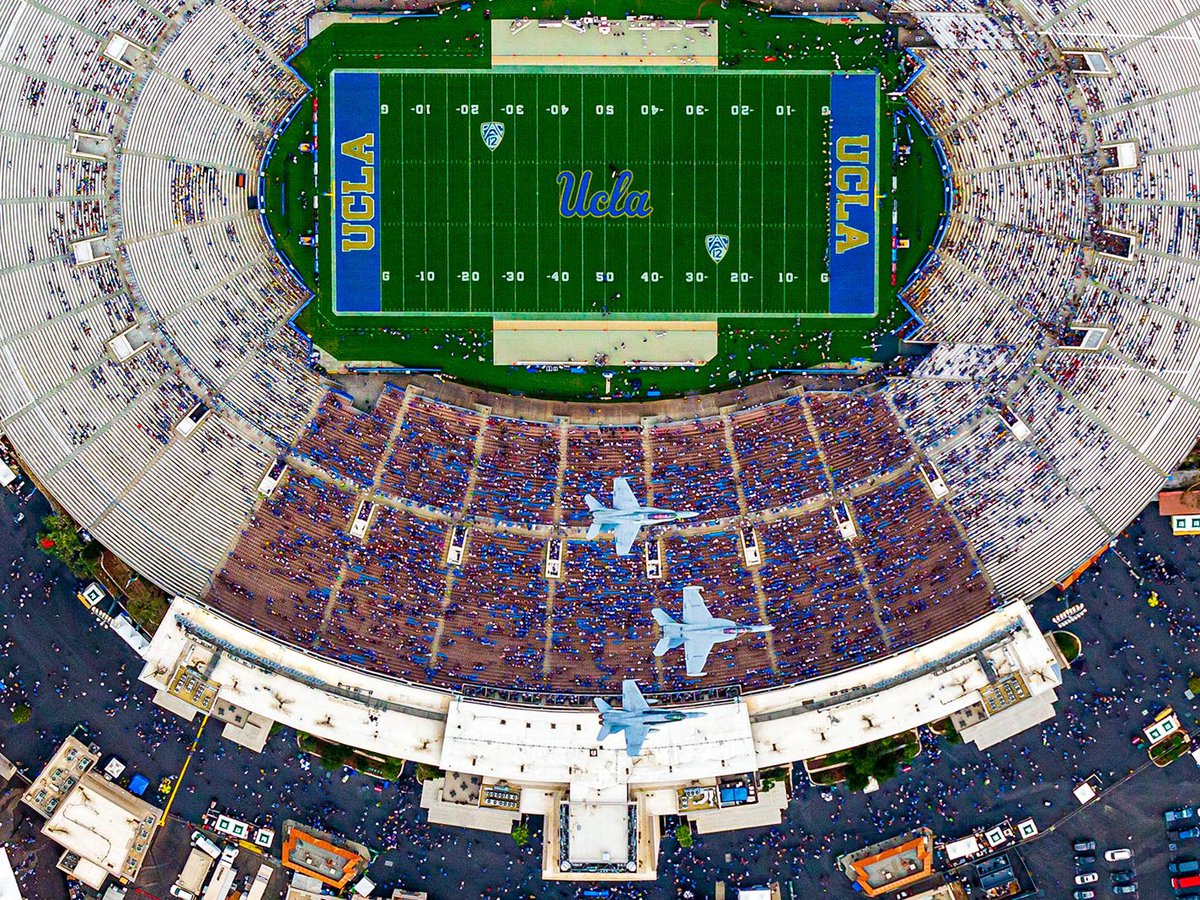 Blog image of 3 F-18s flying over the Rose Bowl Stadium at the beginning of a UCLA vs Texas A&M NCAA football game