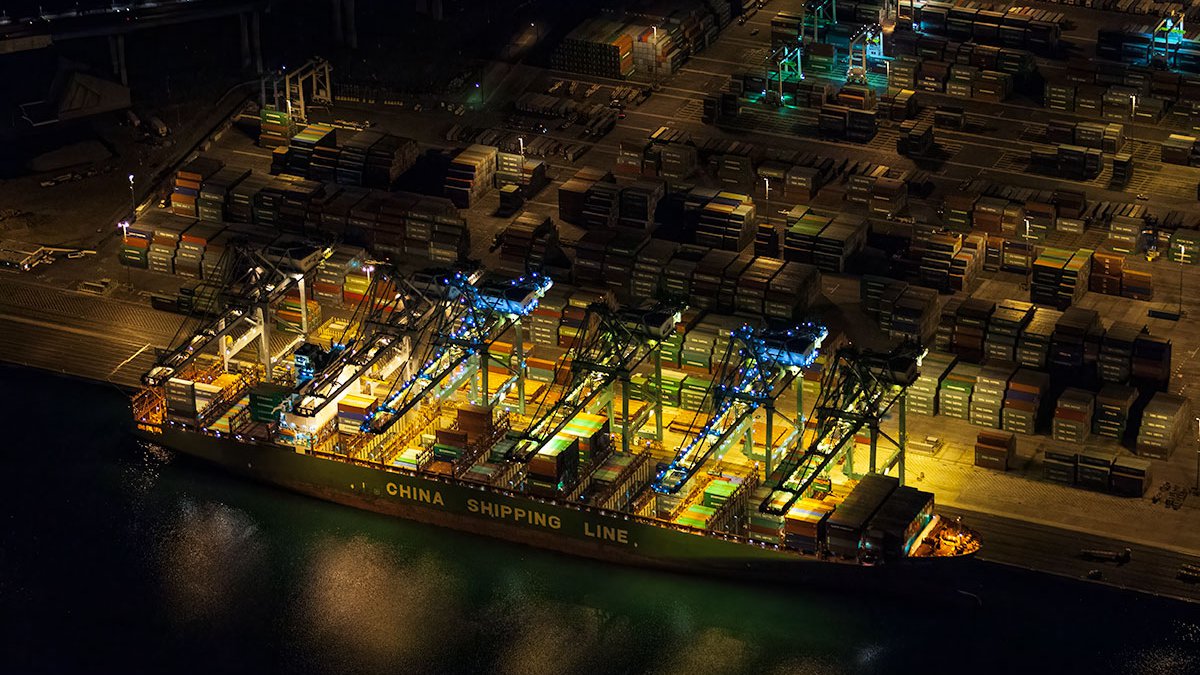 Blog image of a cargo ship at the Port of Los Angeles at night in San Pedro, California