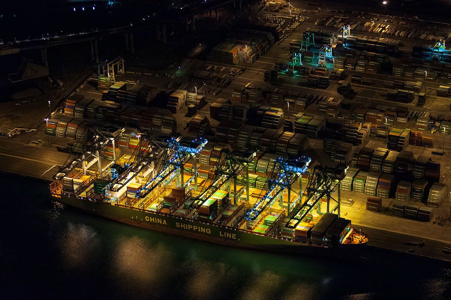 Blog image of a cargo ship at the Port of Los Angeles at night in San Pedro, California